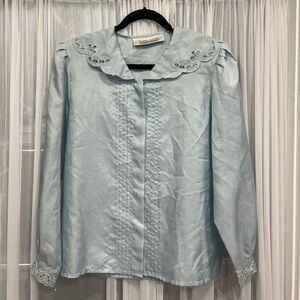 Light Blue vintage ornate Women's Top